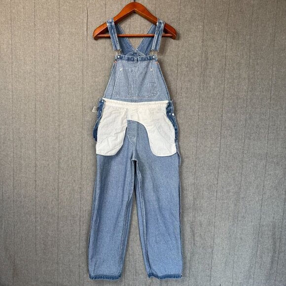 90s Vintage Revolt Blue Denim Rainbow Trim Straight Leg  Utility Overalls Size L - Picture 12 of 16